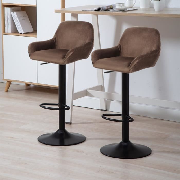 Lot de 2 Tabourets de Bar Marron MIXMEST Réglable en hauteur Pour