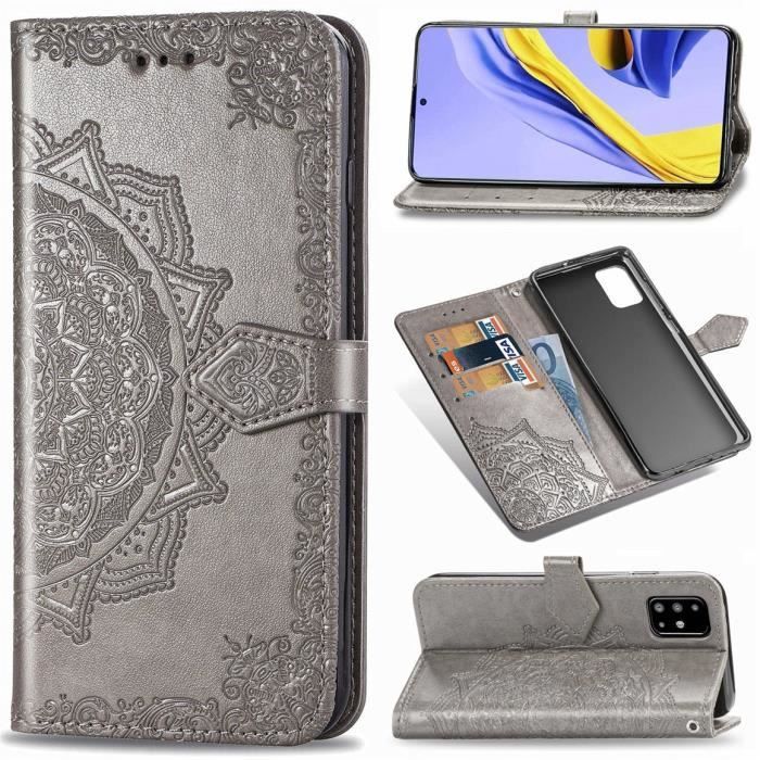 Étui Portefeuille Gaufré 3 Porte-Cartes, Support Horizontal, Fermoir Magnétique LAGUI Compatible pour Coque Samsung Galaxy A51 Vert 