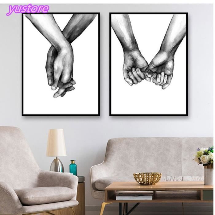 Cadre Non Inclus Affiche Nordique Noir Et Blanc Tenant Les Mains Photo Impression Sur Toile Amant Citation Peinture Mur Art Pour S Cdiscount Maison