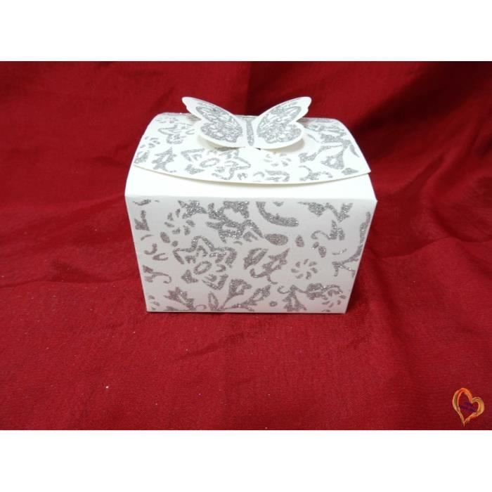 Boite A Gateau Mariage Ou Bapteme Carre Motif Papillon Blanc Argente X25 Cdiscount Maison