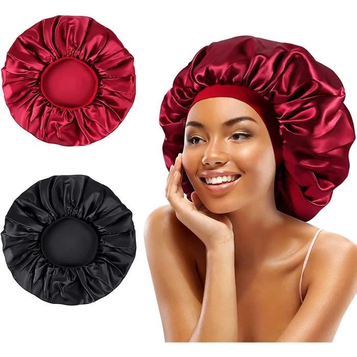 Lot 2 bonnets de sommeil en satin de soie de nuit réglables avec élastique pour femme et fille [324]