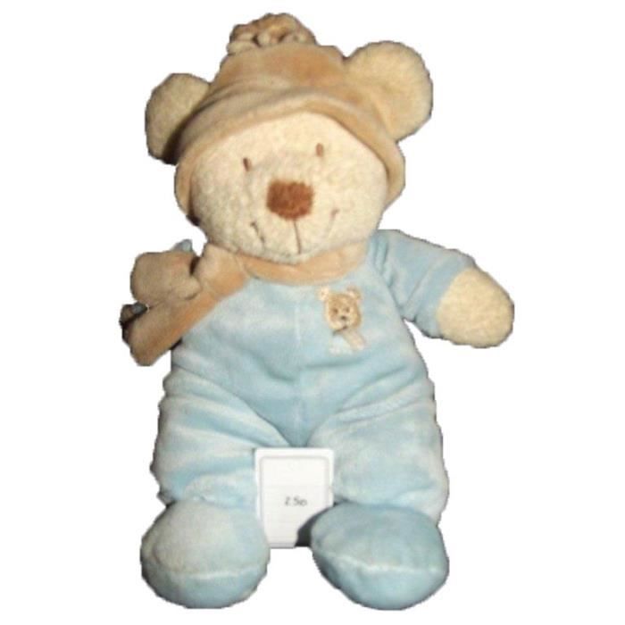Doudou Orchestra Ours Salopette Bleu Bonnet Marron Cdiscount Puericulture Eveil Bebe