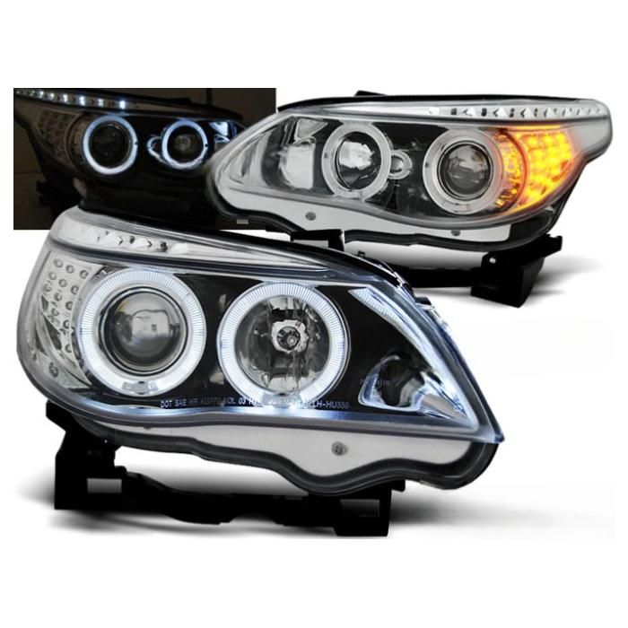 Paire de feux phares BMW serie 5 E60 de 2003 a 2007 Angel eyes chrome + Cligno led-27361226