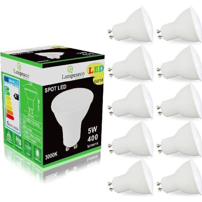 10x gu10 DEL DEL gu10 blanc chaud 420 Lm Lampe Ampoules 4.5 W 230 V 3000k