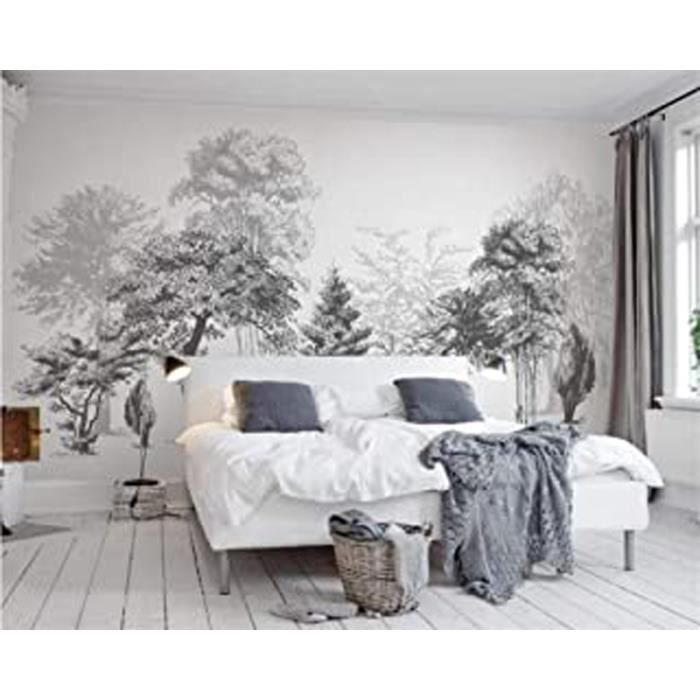 Quan Papier Peint Personnalise Maison Murale Decorative Arbres Noir Et Blanc Canape Tv Fond Peintures Murales Papier Peint 3d Papel Cdiscount Bricolage