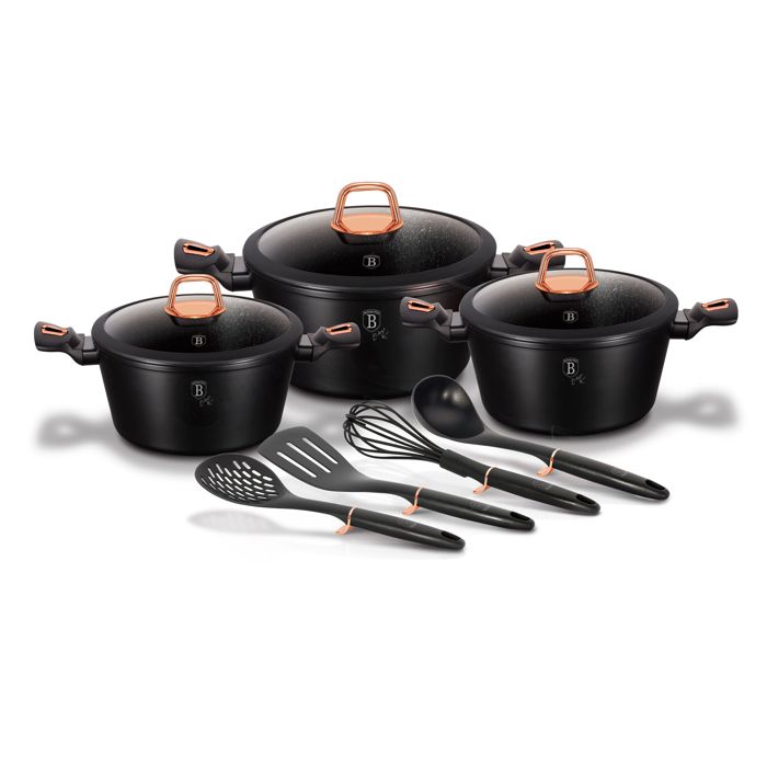 Batterie de Cuisine à Induction 10 Pièces Aluminium Antiadhésif sans PFOA Berlinger Haus Black Rose Noir 07765