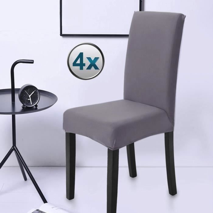 Housse de Chaise Gris 4 pièces Stretch Couverture de Chaise Extensible