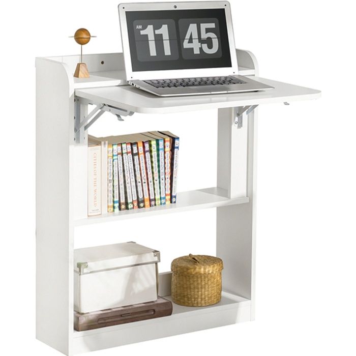 Bureau Pliant - SOBUY - FWT92-W - Blanc - Multifonctionnel - Etagères de Rangement