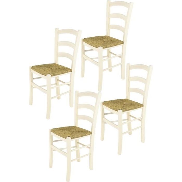 Tommychairs Set 4 Chaises Venice Pour La Cuisine Et Salle à Manger Structure En Bois Couleur Aniline Blanche Et Assise En Paille