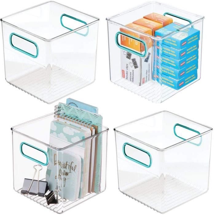 la salle de bain ou la papeterie boite plastique pour le bureau gris fumé mDesign boite stockage à poignées intégrées lot de 2 boite rangement pour la cuisine 