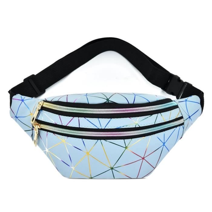 Lot 2 Sacs Banane Holographique Géométrique Laser – Étui Étanché Brillant Noir Multicolore Pour Festival, Sport, Quotidien