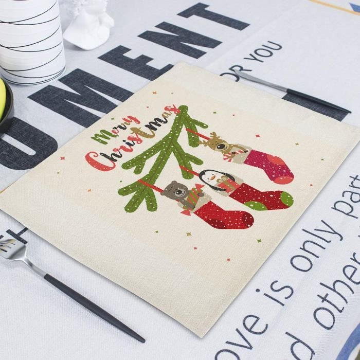 Serviette de Table,Noël Table serviettes assiettes père noël imprimé tissu  dîner Table déco accessoires de fête de - Type CD15-7