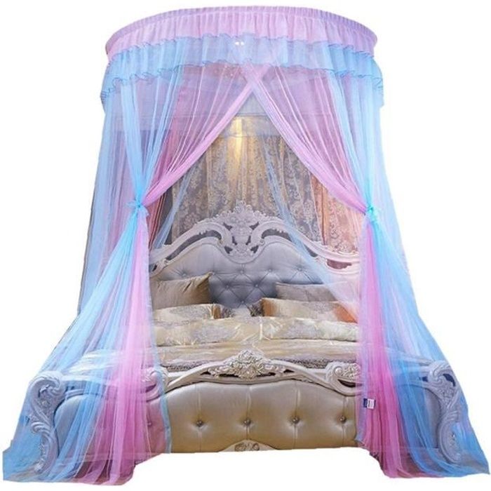 lit à baldaquin dentelle transparente maille princesse dôme moustiquaire lit suspendu rideaux bleu