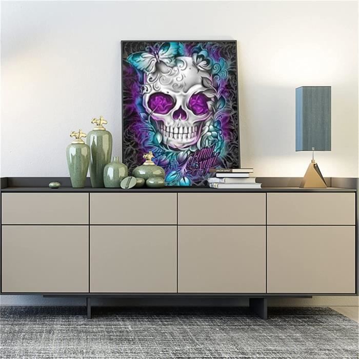 Peinture Diamant 5D Carré Crâne Halloween DIY 30x40cm – Kit Complet Strass Carrés, Toile Crâne Effrayant Pour Décoration Murale Effet Brillant
