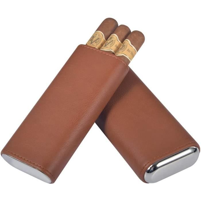 Marron CIGAROL Boite à Cigare en Cuir Etui Cigare,Doublure en Bois de Cèdre Portable Cave a Cigare de Voyage,pour cigares 3