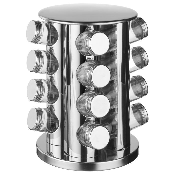 16 pots à épices avec support rotatif - Inox