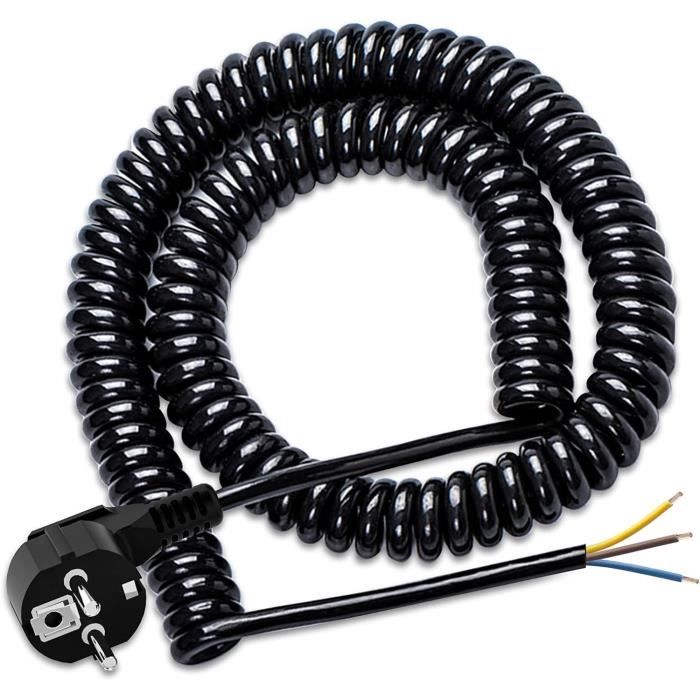 Câble de Rallonge Schuko Spiralé à Contact de Protection, Extensible de 0,66 m à 3 m Max, IP20 (230 V/16 A), 3 x 1,0 mm², Blanc Câble de Rallonge Schuko Spiralé à Contact de Protection, Extensible de 0,66 m à 3 m Max, IP20 (230 V/16 A), 3 x 1,0 mm², Blanc