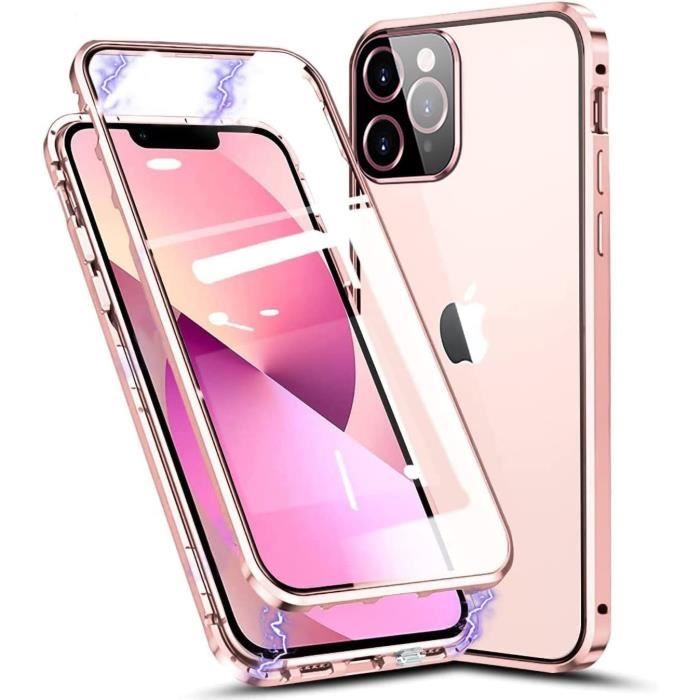 Coque Magnétique 360° Anti-Espion Pour IPhone 15/14/13 Pro Max - Métal & Verre Trempé