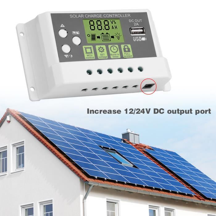 Régulateur De Charge Solaire PWM 30A 12V/24V Avec Écran LCD & Double USB – Contrôleur Intelligent Pour Panneaux Solaires