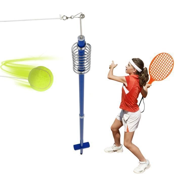 Jeu de balle Swingball Mobile Mains Libres COSTWAY-Hauteur Réglable 124-139cm-Balle 2 Raquettes-Corde 120 cm-Jeu Familial Enfants