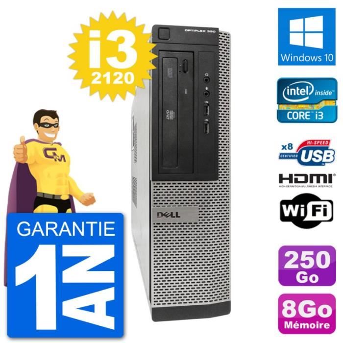 PC Dell Optiplex 390 DT Reconditionné, I3-2100, 8Go RAM, 500Go HDD, Win10, WiFi