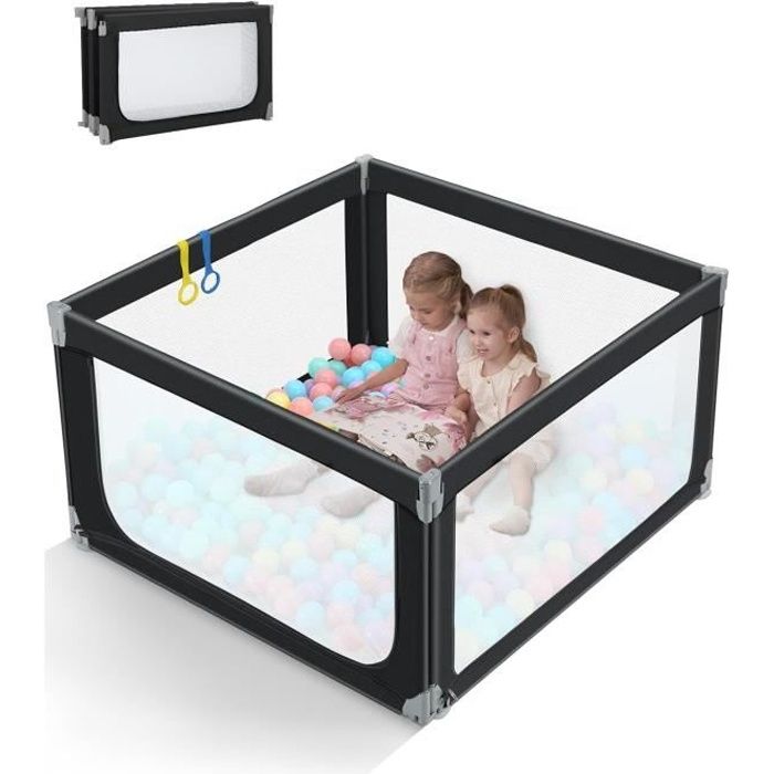 Parc pour bébé 125x120 CM, Parc bebe pliable en Tissu Oxford 300D, avec 2  anneaux de parc, Grand espace de jeu de sécurité, Noir - Cdiscount  Puériculture & Eveil bébé