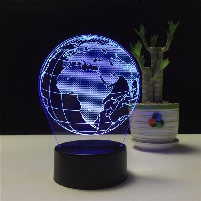 Globe De terre créatif 3D Holograma acrylique 7 couleurs chevet chambre  lampe Luz De lampe à LED USB veilleuse Decoracao Casa Lampka