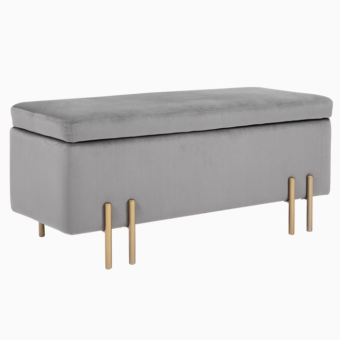 banc de rangement en velours - homcom - moderne - luxueux - gris - 42 cm - 40 cm - 100 cm