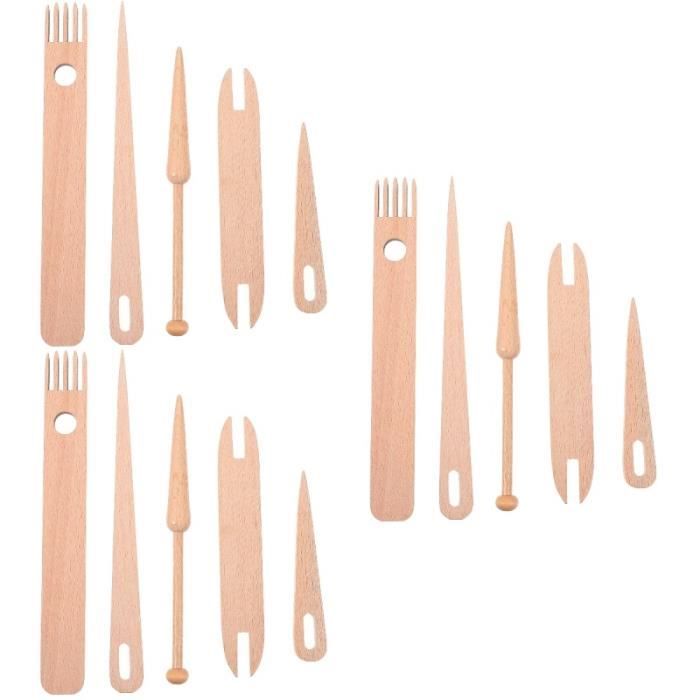 Lot De 4 Outils De Tissage Artisanaux – Chevilles Filet De Pêche 8 1/4 Et 12, Bâton De Ramassage Tricolore 12, Marcheuse