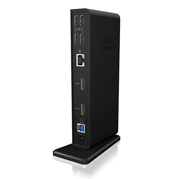 ICY BOX Station d'accueil USB 3.0 & USB-C avec 2 HDMI, hub USB 6 voies, LAN, audio, avec support, noir