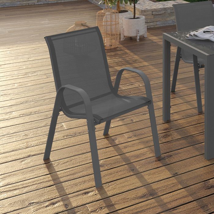 IDMARKET Lot de 4 chaises de jardin LYMA métal et textilène empilables gris anthracite