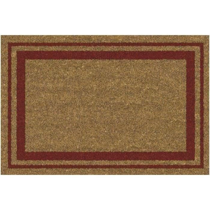 Tapis coco naturel bordures rouge 40x60cm