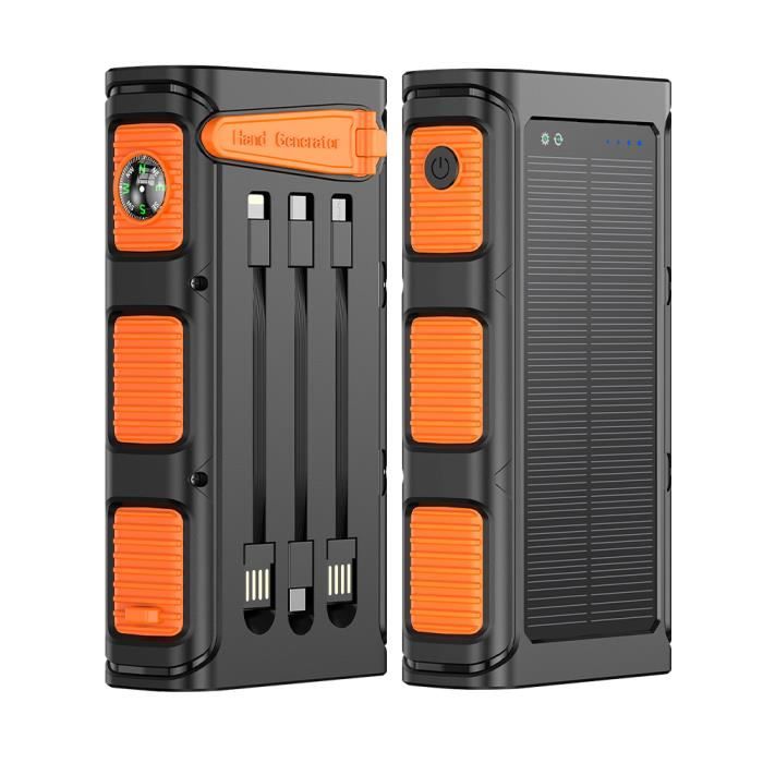 Batterie Externe Solaire 60000mAh 66 LED - Chargeur Portable 4 Ports USB Camping Alpinisme