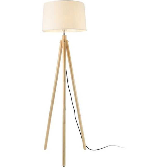 [lux.pro] lampadaire lampe à pied avec abat-jour bois métal tissu effet bois et blanc 153 cm