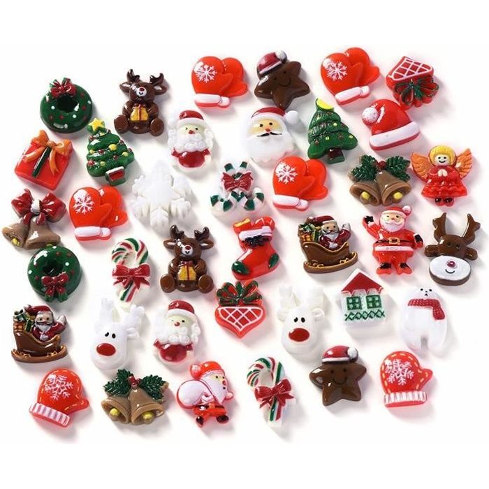 60 Pièces Décorations De Noël En Résine - Père Noël, Sapin, Bonhomme De Neige - Pour Arbre Et Bricolage - 11