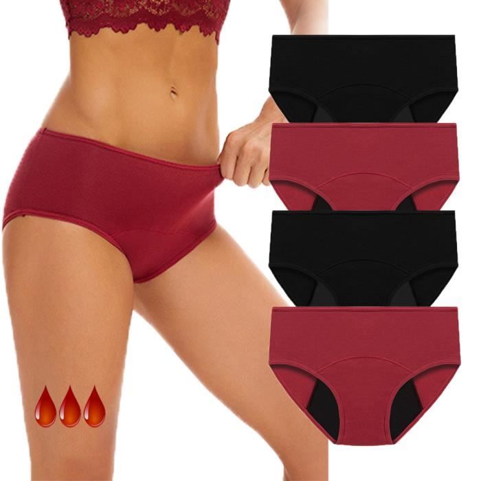 Lot De 4- Culotte Menstruelle Femme Protection Grande Taille Coton