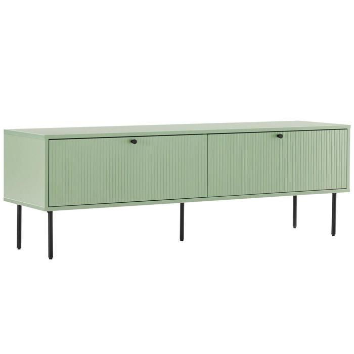 Meuble TV 2 portes en acier et MDF décor mélaminé 150 cm vert sauge Romeo - Oviala