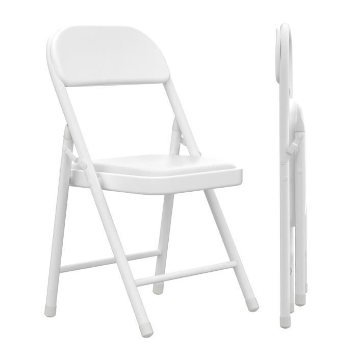 PIPIPOXER Lot de 2 chaises pliantes en cuir blanc sièges commerciaux empilables portables intérieurs et extérieurs