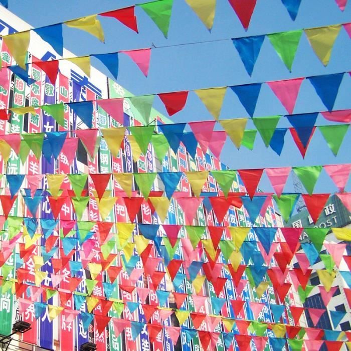 Guirlande Fanions Multicolores 30m – 84 Drapeaux Triangulaires Imperméables Et Réutilisables
