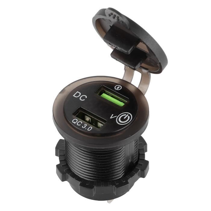 Eiffel Chargeur Double Port Usb Qc 3.0 Charge Rapide Étanche Avec Voltmètre Led (Lumière Led Rouge)