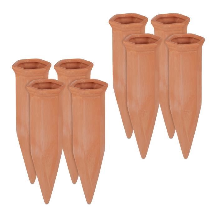 Lot de 8 cônes d'arrosage en argile - RELAXDAYS - Accessoire de jardinage - Blanc
