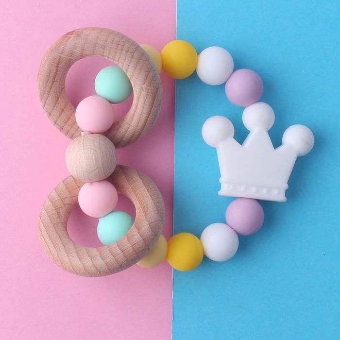 Jouet De Bebe Perles De Silicone Anneau Dentition Bois Hochet Montessori Bebe Teether Pendentif Diy Bi Cdiscount Puericulture Eveil Bebe