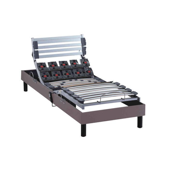 Sommier électrique de relaxation lattes + plots tissu taupe 90x200 - Taupe - Garantie 5 ans - Someo Sommier électrique de relaxation lattes + plots tissu taupe 90x200 - Taupe - Garantie 5 ans - Someo