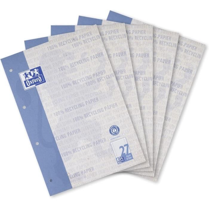 Lot De 5 Cahiers A4 Quadrillés Recyclés 160 Pages - Linéature 28 Avec Marges