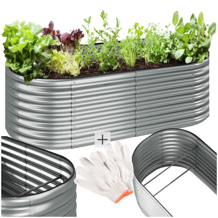 Carré potager - TECTAKE - carré potager surélevé FLORMMA au volume généreux idéal pour légumes herbes fleurs - Argent