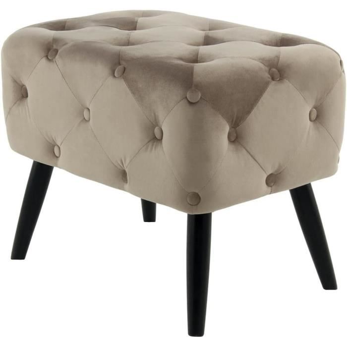 Qiyano Tabouret rond avec housse en tissu velours et franges tendance - Anneau en métal élégant au milieu du pouf - Pour chambre à coucher, salon - Couleur : vert