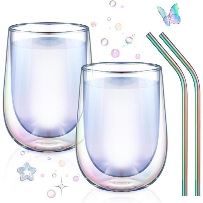6 Tasses à Café Double Paroi 350ml - Verre Borosilicate Transparent - Avec Cuillères - Pour Café, Thé, Boissons Froides