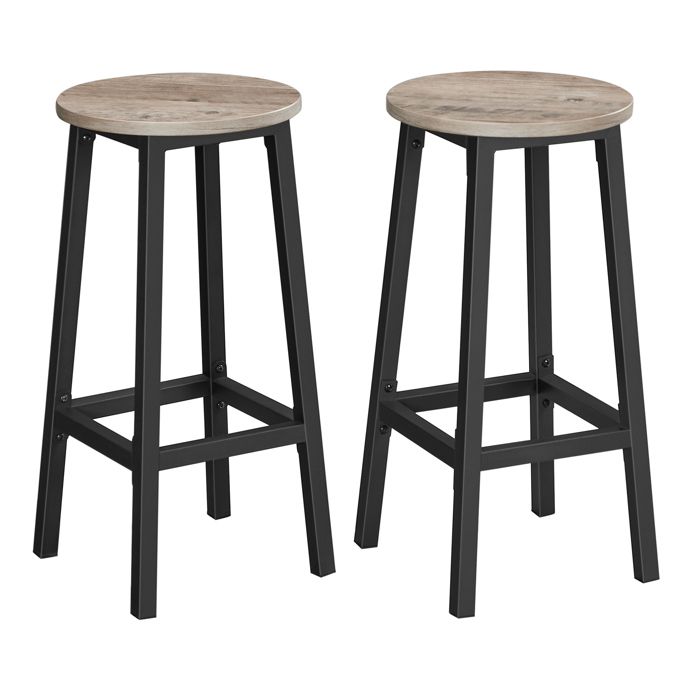 Tabourets hauts - VASAGLE - Lot de 2 - Cadre en acier - Hauteur 65 cm - Style industriel - Grège et Noir