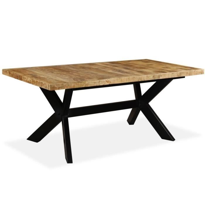 Table de salle à manger Table en bois de manguier Acier 180 x 90 x 76