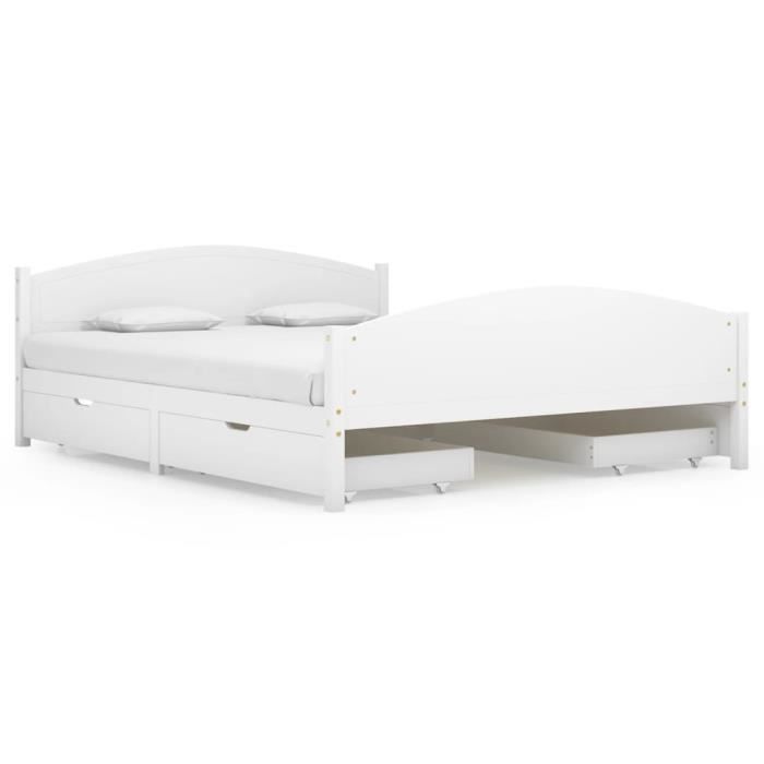 Cadre De Lit Double 140x190 Cm – Bois De Pin Massif Naturel – Sommier à Lattes Robuste – Pieds Inclus